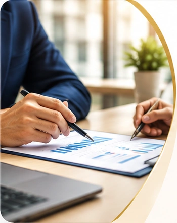 Business owners reviewing financial charts together
